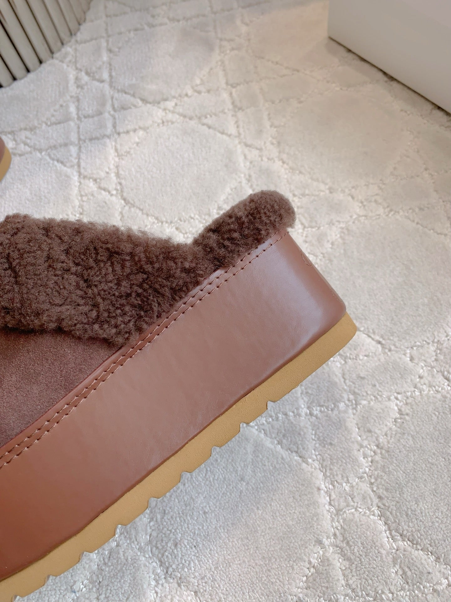 CELINE 25S DANA WEDGE MULE 70MM IN DARK BROWN SUEDE CALFSKIN AND SHEARLING - 35