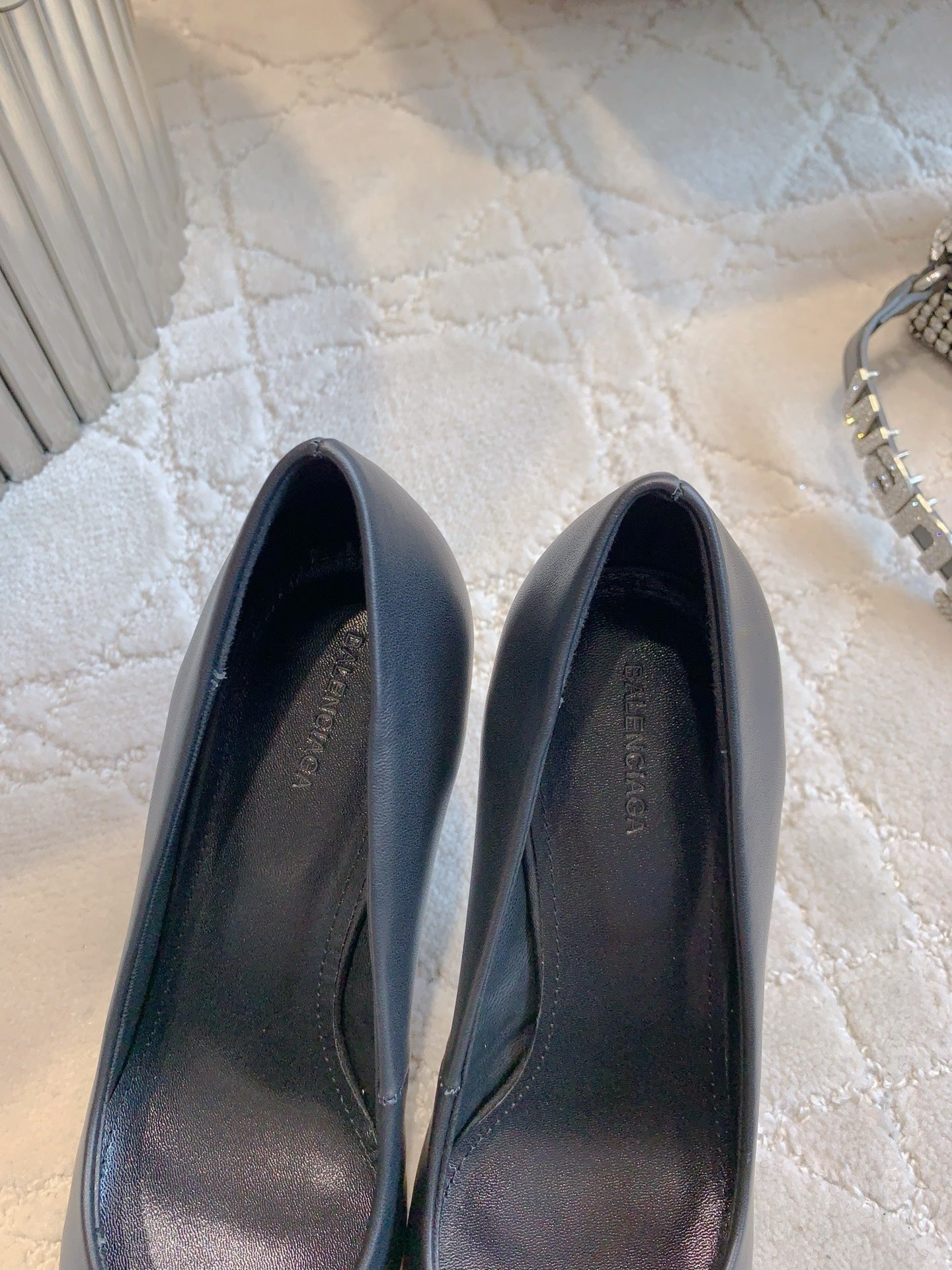 BALENCIAGA 25S POINTED-TOE HIGH HEELS 70 MM IN BLACK CALFSKIN WITH GOLD HARDWARE - 35