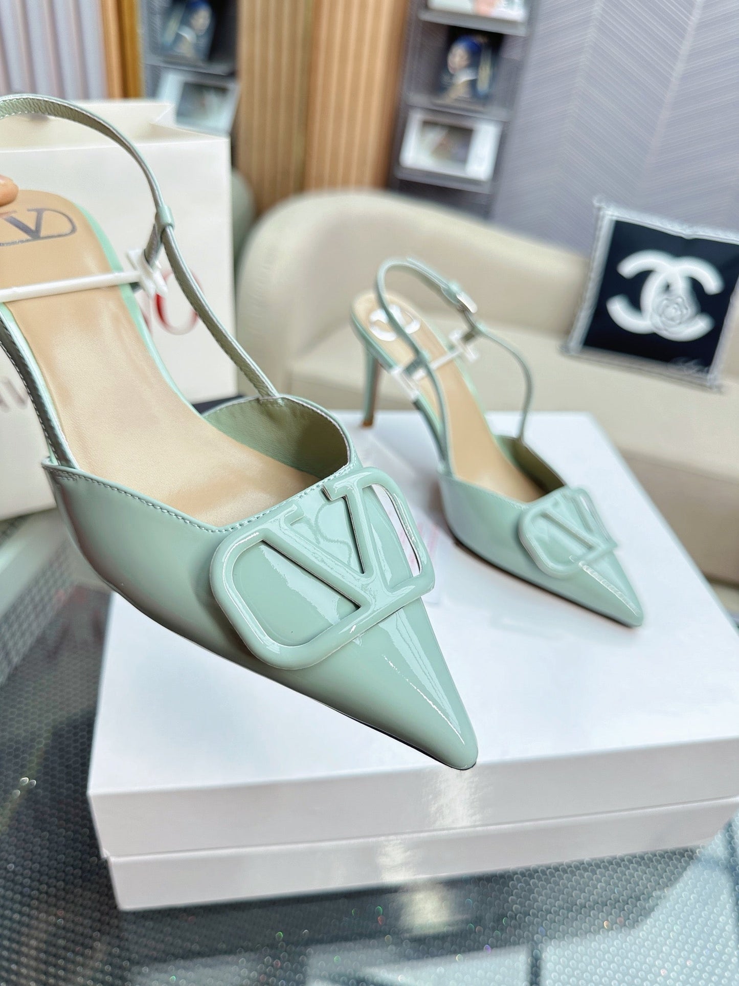 VLOGO SLINGBACK PUMP IN POWDER BLUE CALFSKIN LEATHER - 35 / 4 cm