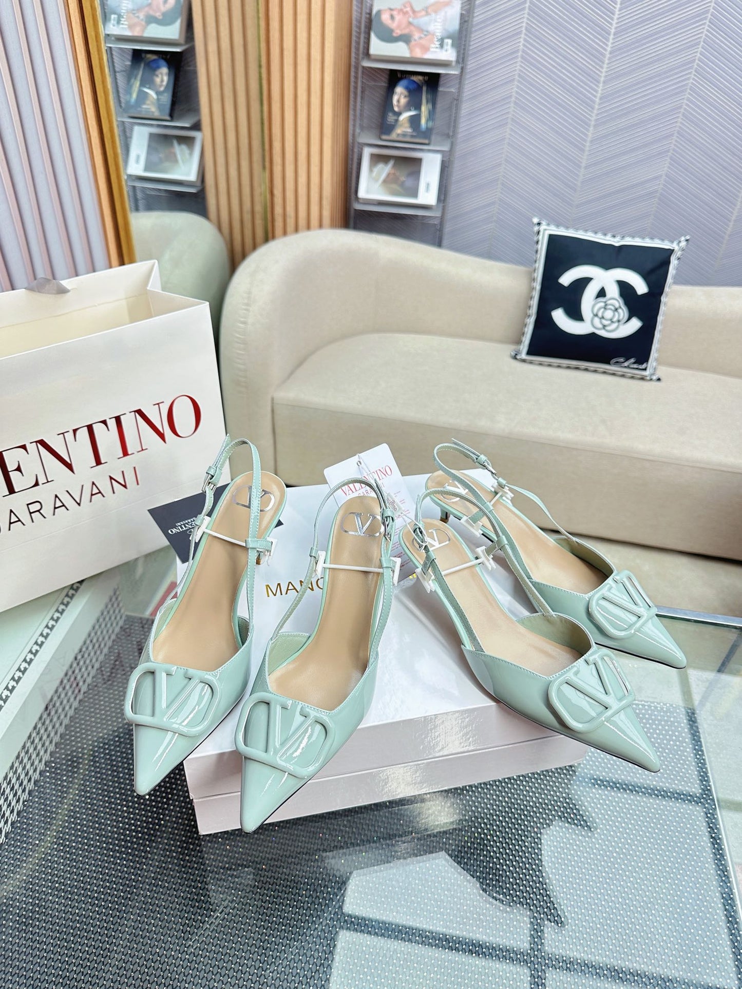 VLOGO SLINGBACK PUMP IN POWDER BLUE CALFSKIN LEATHER - 35 / 4 cm