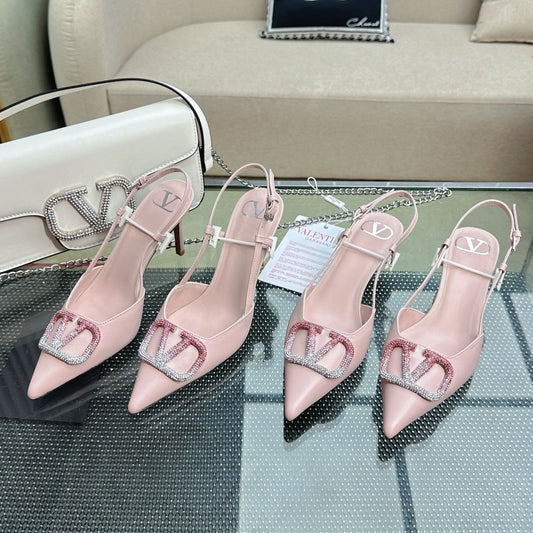 VLOGO SLINGBACK PUMP IN PASTEL PINK CALFSKIN LEATHER - 35 / 4 cm