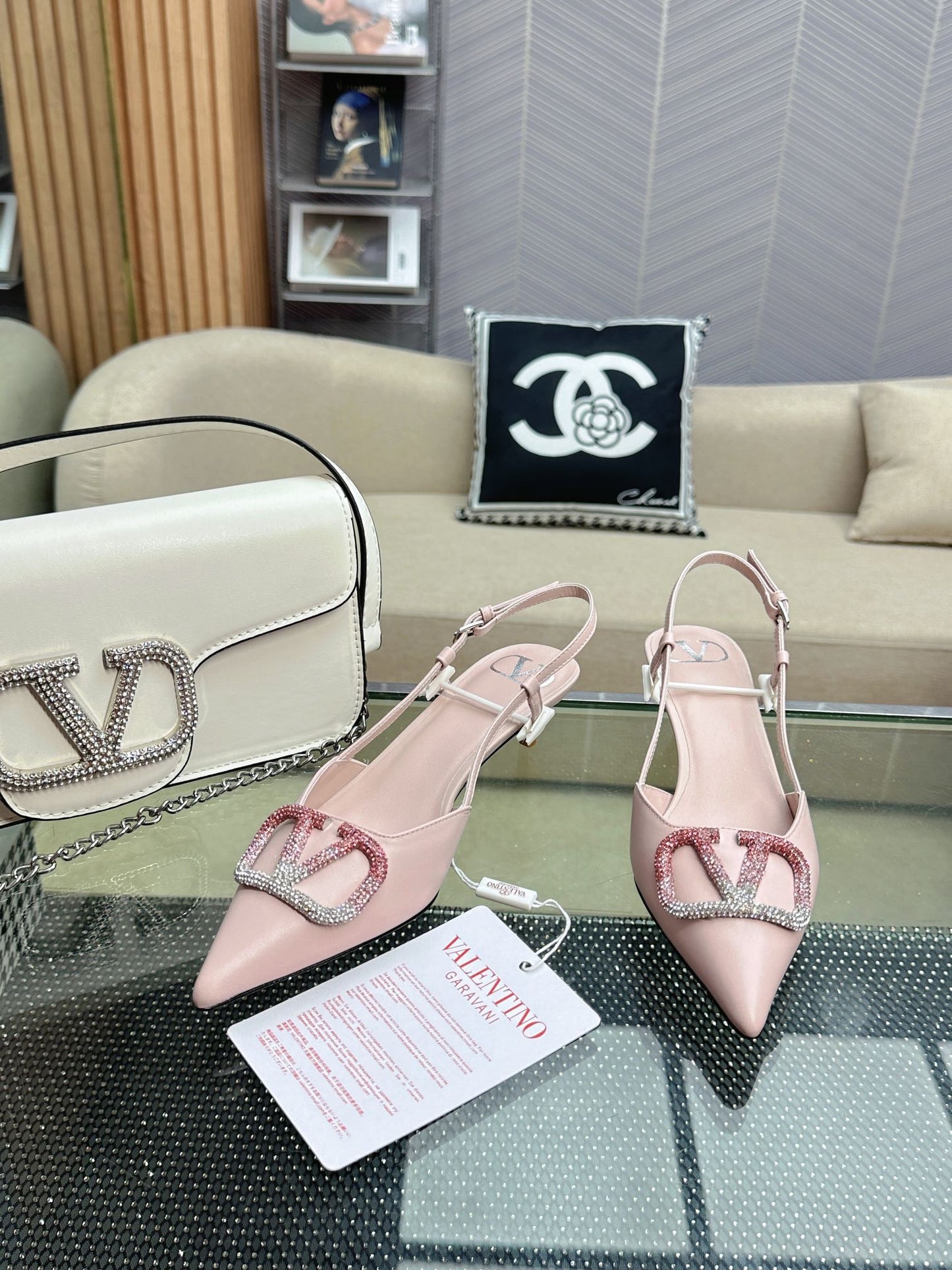 VLOGO SLINGBACK PUMP IN PASTEL PINK CALFSKIN LEATHER - 35 / 4 cm