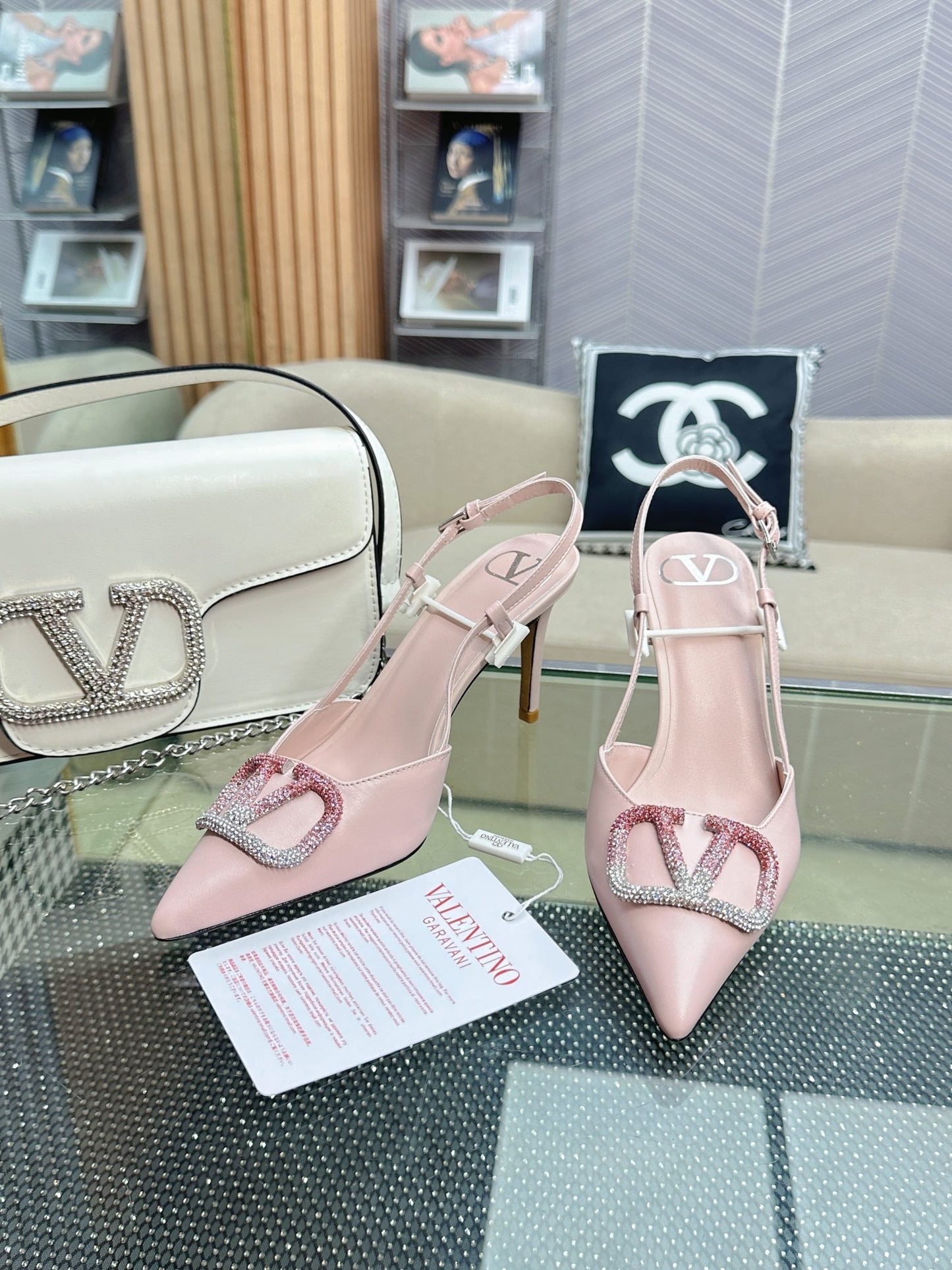 VLOGO SLINGBACK PUMP IN PASTEL PINK CALFSKIN LEATHER - 35 / 4 cm