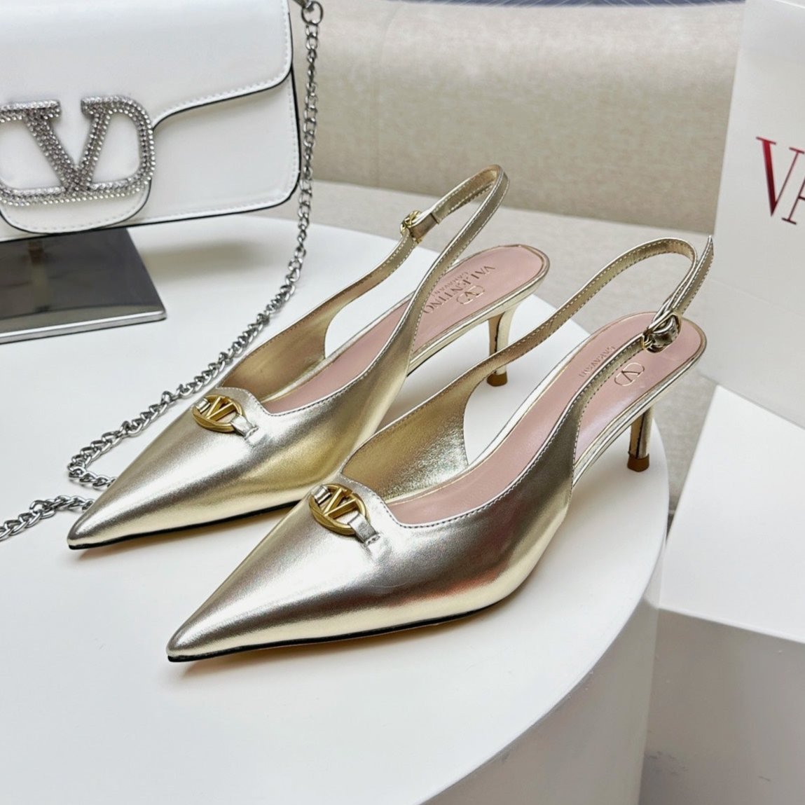 HIGH SLINGBACK 60MM IN GOLD CALFSKIN - 34