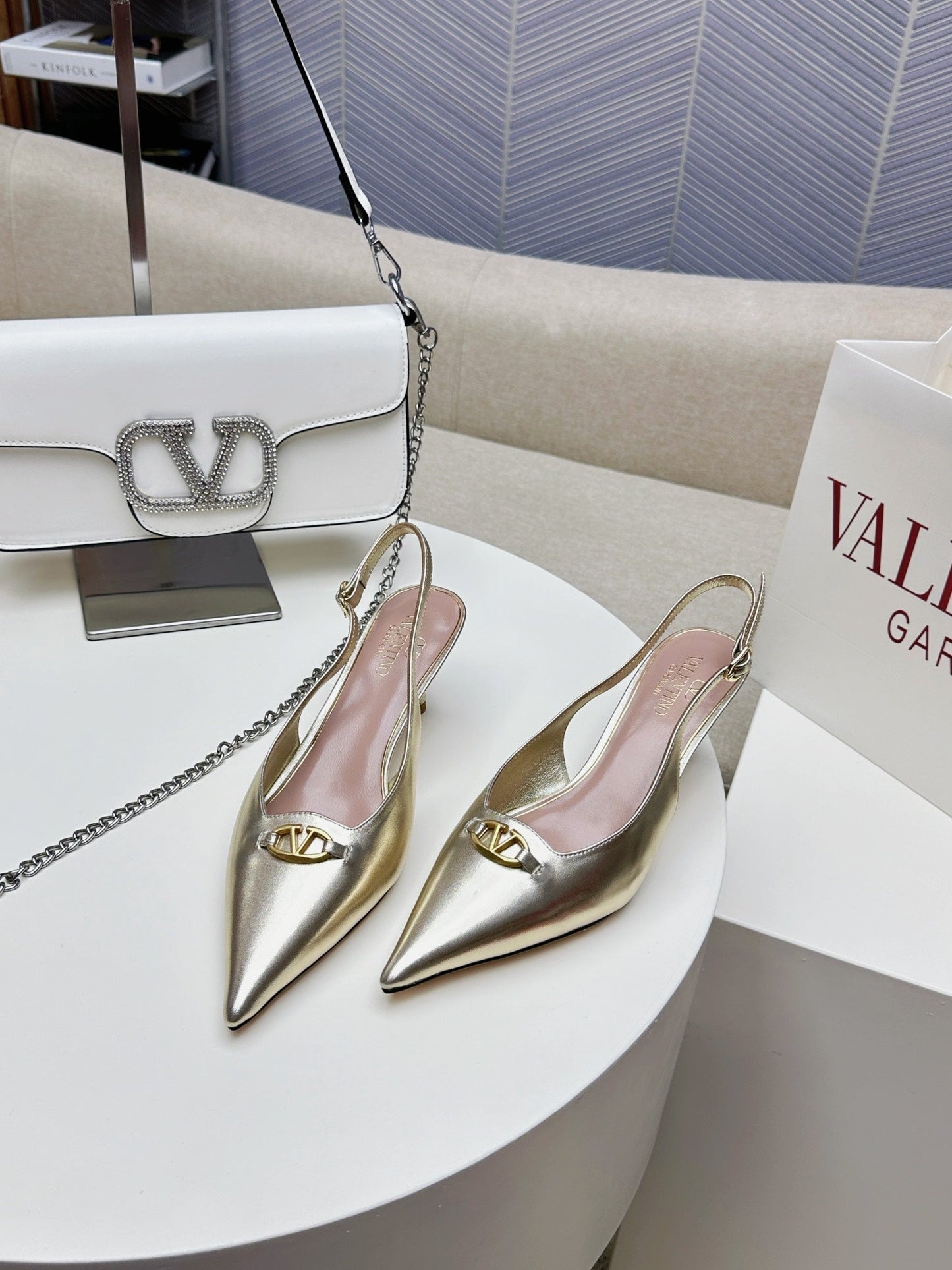 HIGH SLINGBACK 60MM IN GOLD CALFSKIN - 34