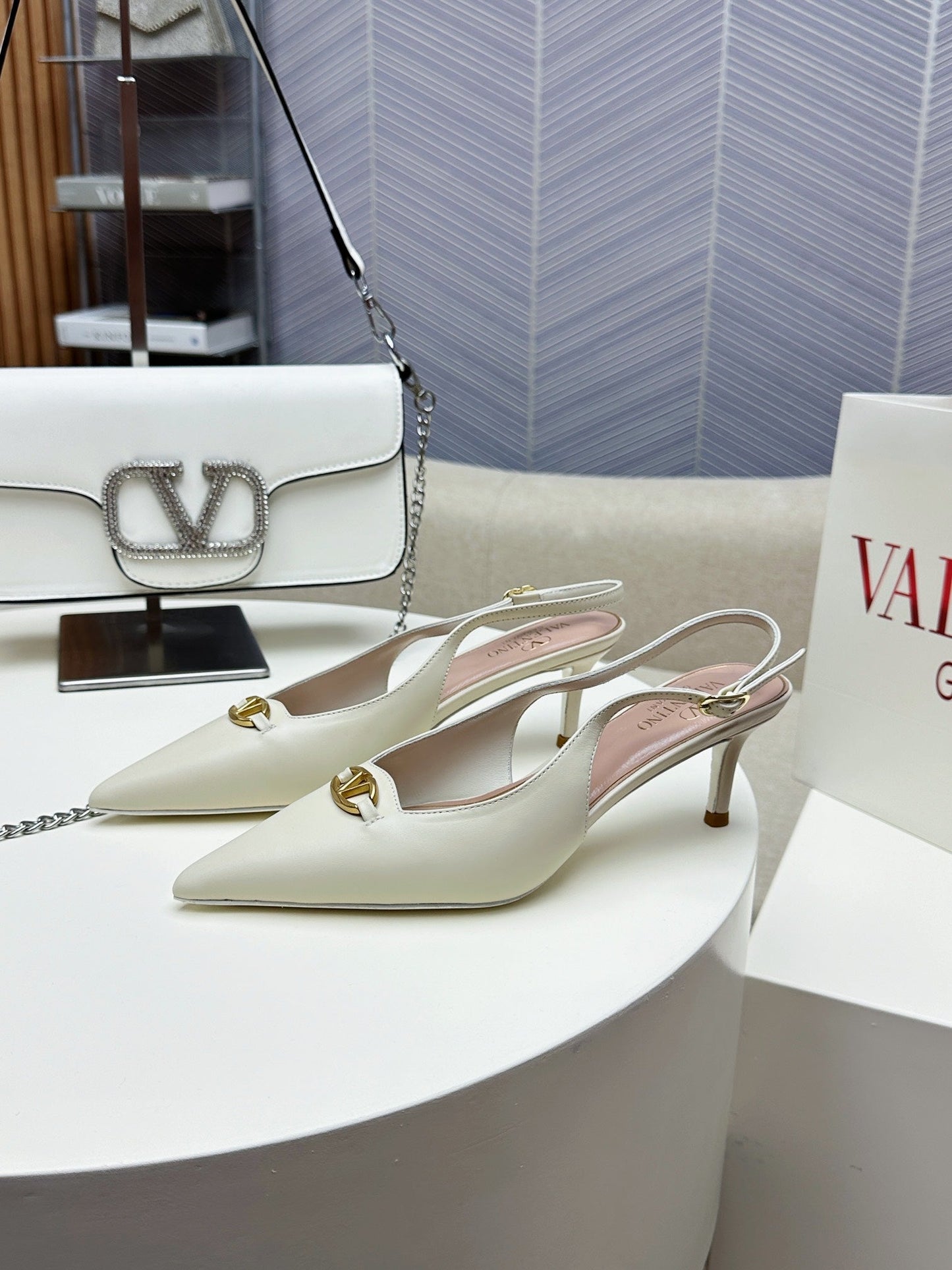 HIGH SLINGBACK 60MM IN WHITE CALFSKIN - 34