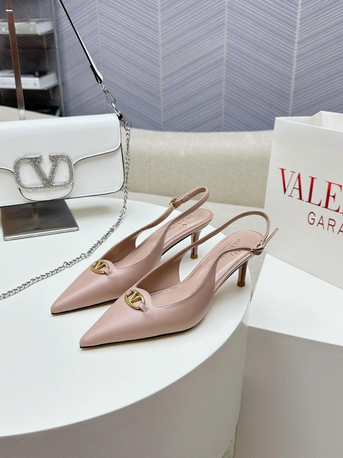 HIGH SLINGBACK 60MM IN BLUSH PINK CALFSKIN - 34