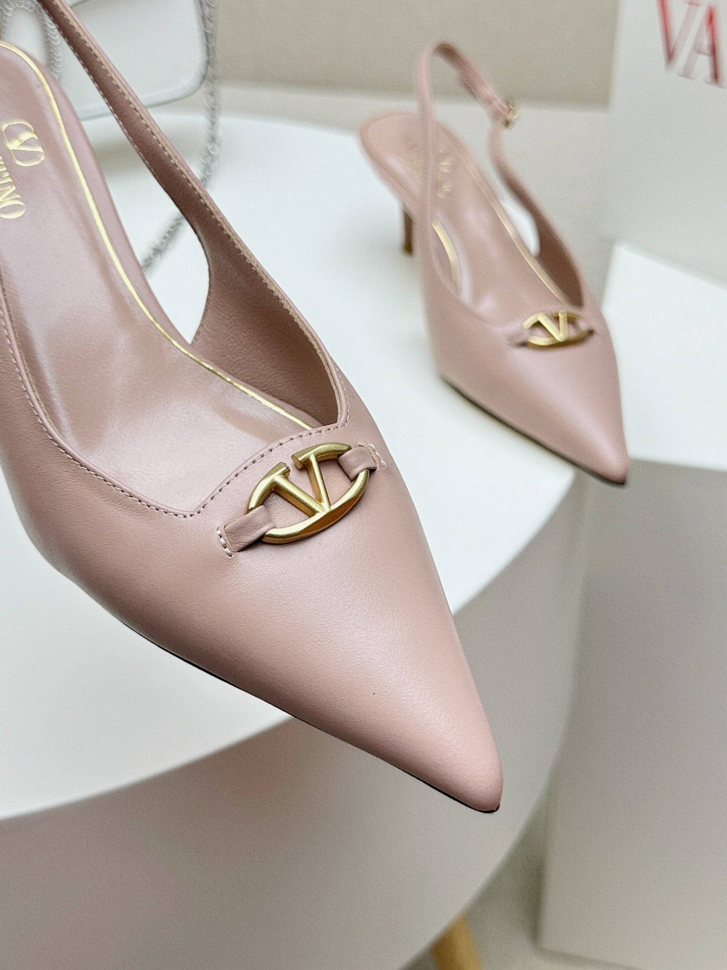 HIGH SLINGBACK 60MM IN BLUSH PINK CALFSKIN - 34