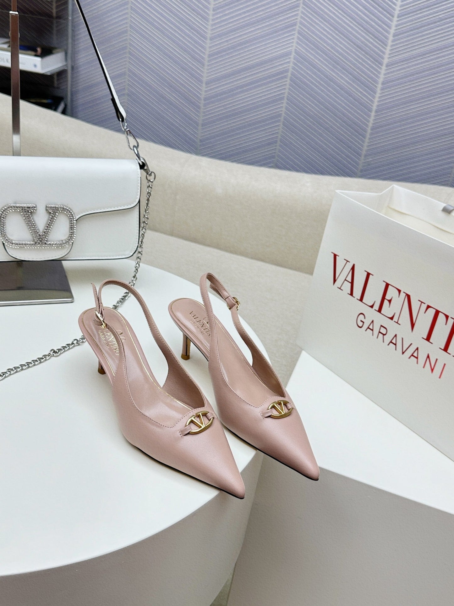 HIGH SLINGBACK 60MM IN BLUSH PINK CALFSKIN - 34