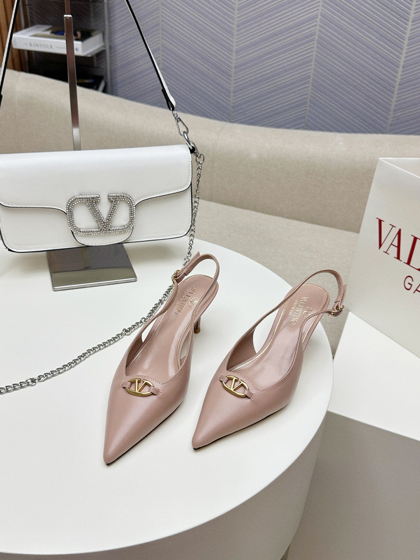 HIGH SLINGBACK 60MM IN BLUSH PINK CALFSKIN - 34