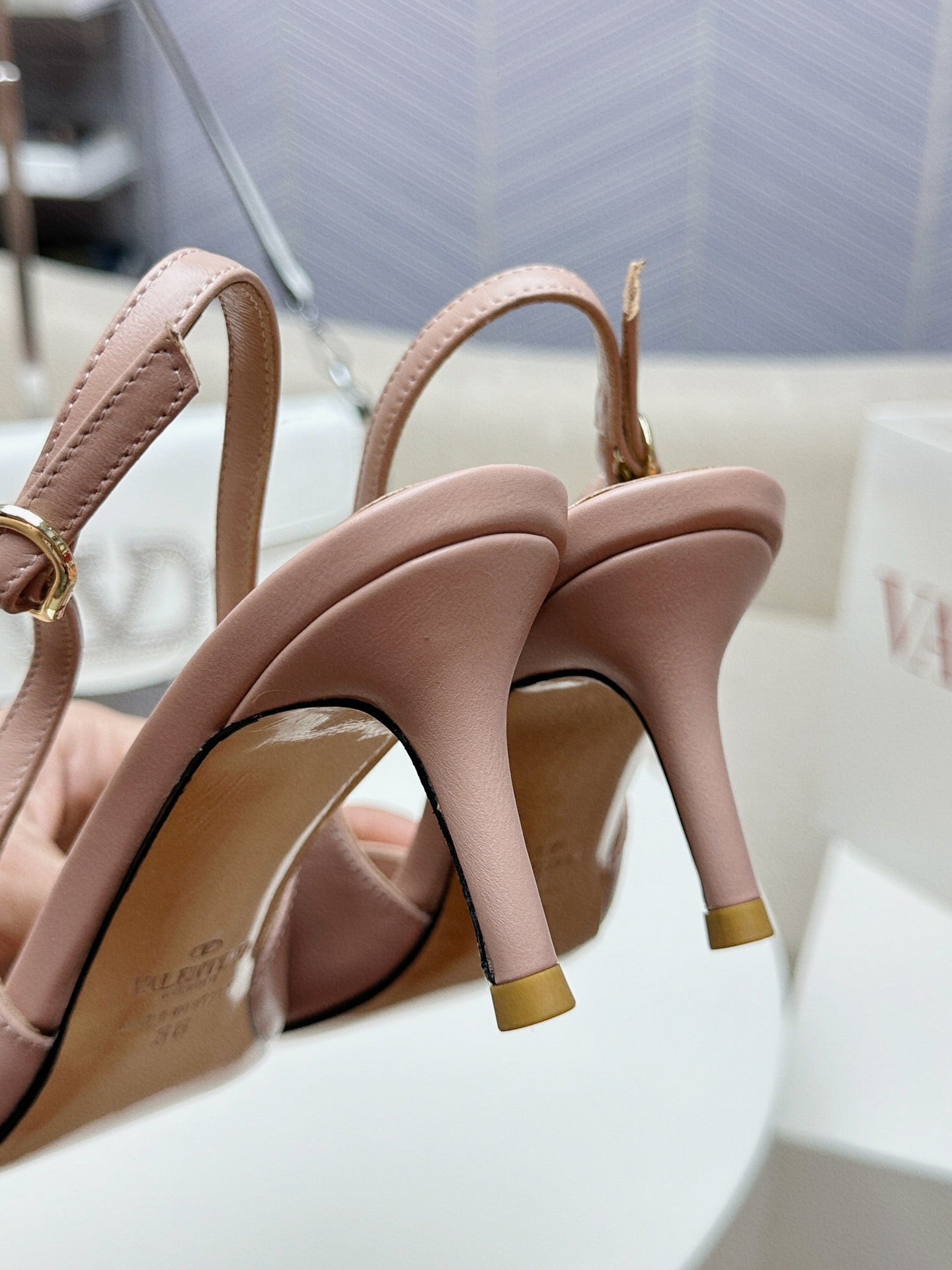 HIGH SLINGBACK 60MM IN BLUSH PINK CALFSKIN - 34