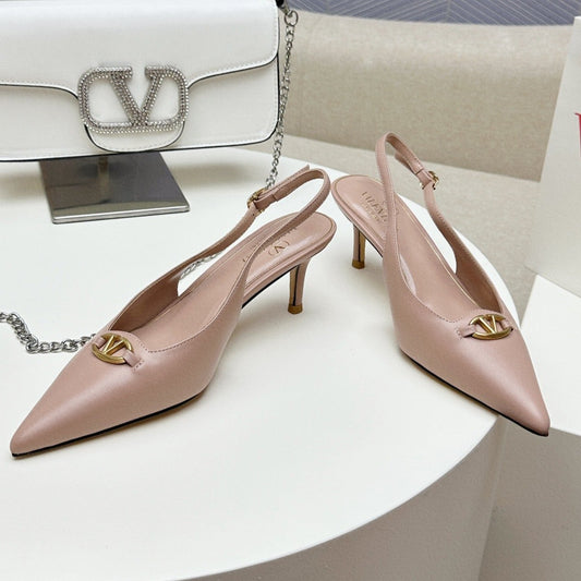 HIGH SLINGBACK 60MM IN BLUSH PINK CALFSKIN - 34