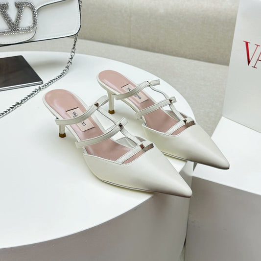 ROCKSTUD WISPY WHITE CALFSKIN MULE 60MM - 34
