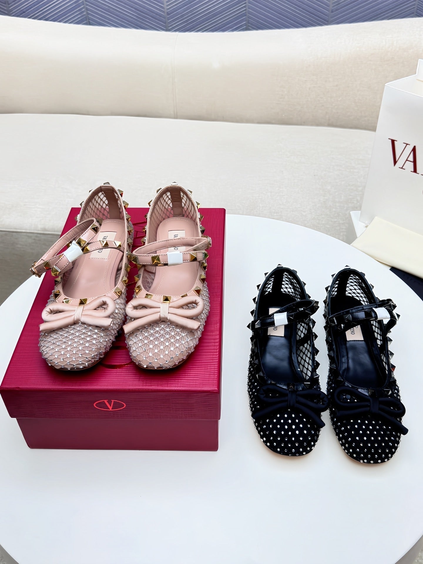 ROCKSTUD BLACK MESH BALLERINA WITH CRYSTALS - 34
