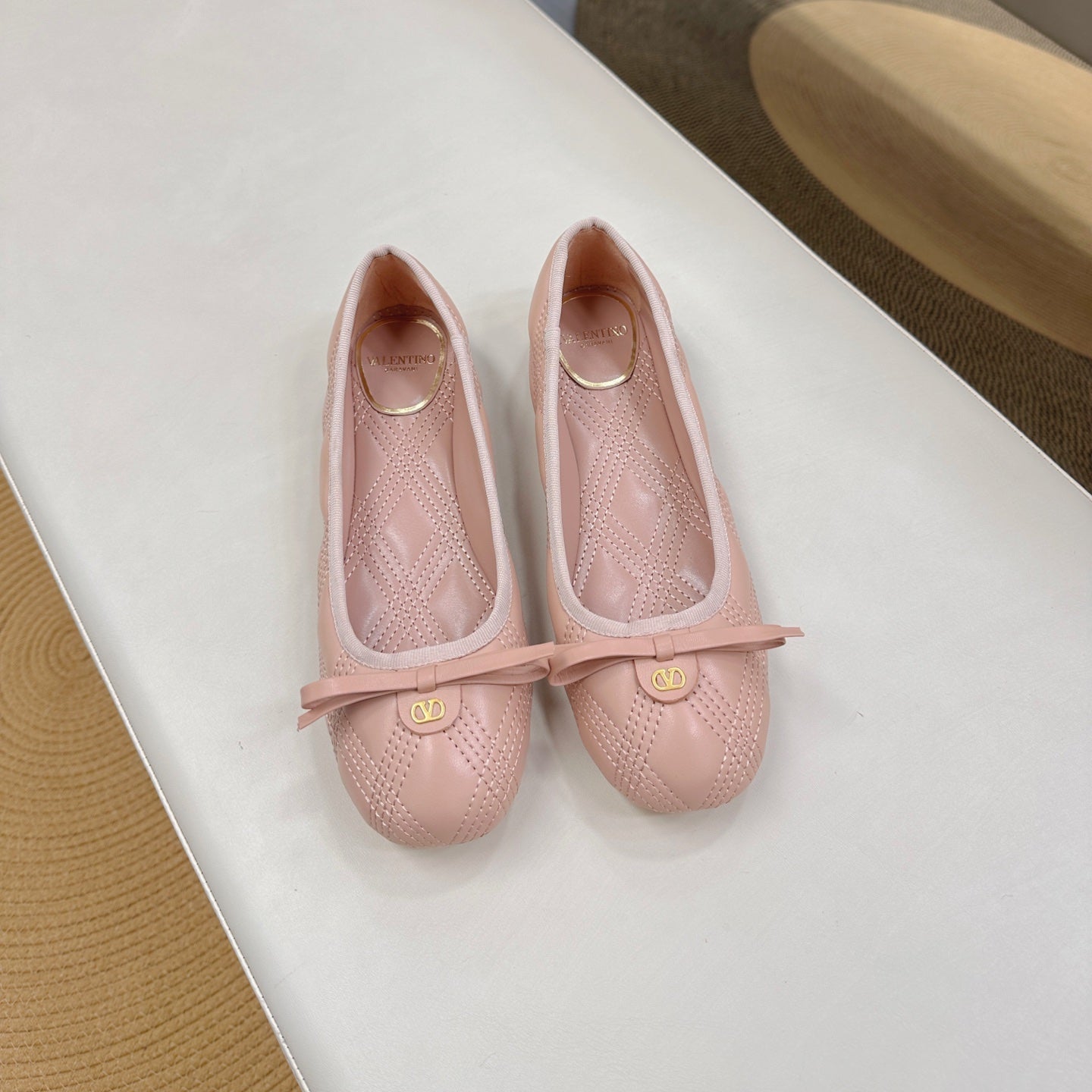 VLTN CLASSIC BALLET FLATS 25S IN NUDE PINK CALFSKIN WITH BOW - 35