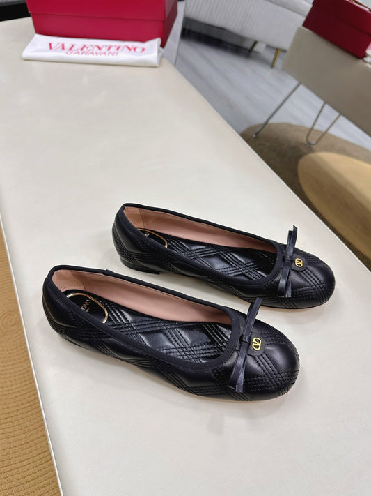 VLTN CLASSIC BALLET FLATS 25S IN BLACK CALFSKIN WITH BOW - 35