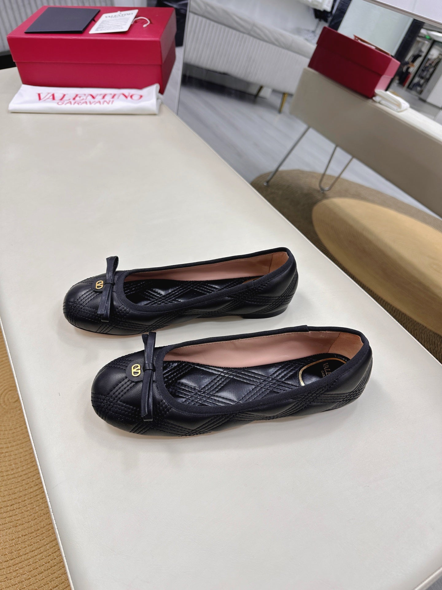 VLTN CLASSIC BALLET FLATS 25S IN BLACK CALFSKIN WITH BOW - 35