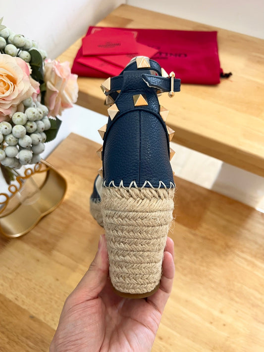 VALENTINO 26S WEDGE SHOES IN DARK BLUE CALFSKIN