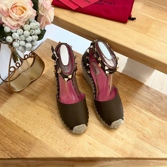 ТУФЛІ-ТАНКЕТКИ VALENTINO 26S З ТЕМНО-ЗЕЛЕНОЇ ТЕЛЯЧОЇ ШКІРИ