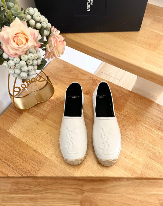 SL YVES EMBOSSED LOGO SLIP ON WHITE AND BLACK CALFSKIN - 35