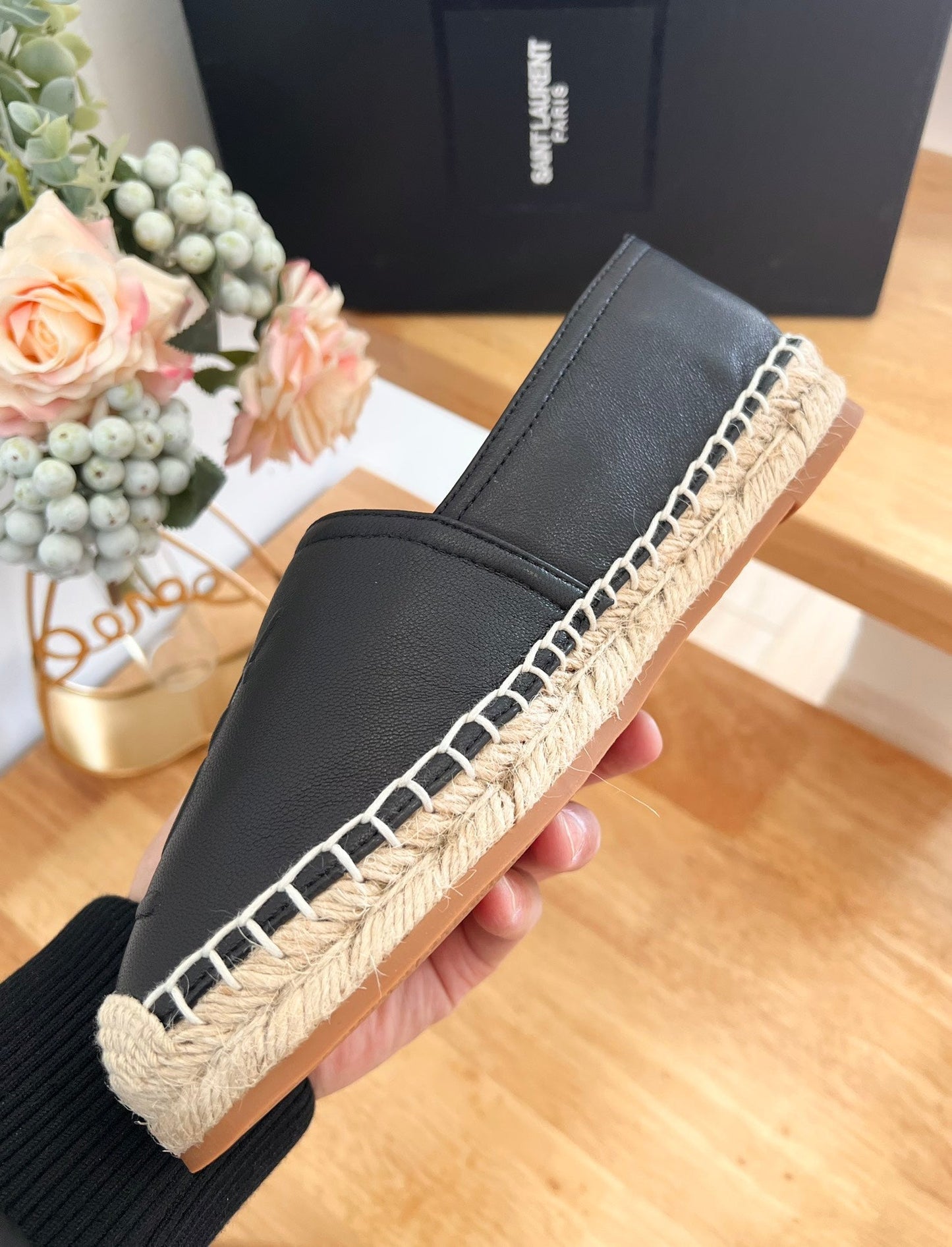 SL YVES EMBOSSED LOGO SLIP ON BLACK CALFSKIN - 35