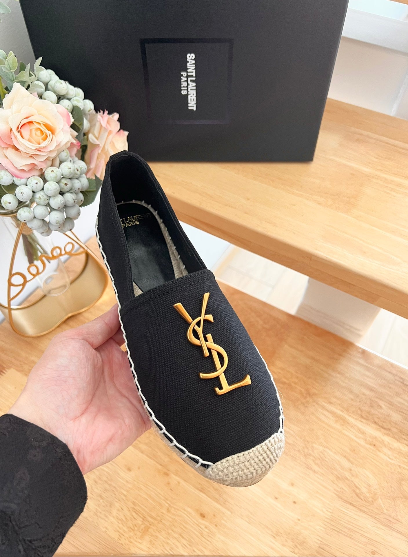 SL YVES LOGO SLIP ON BLACK CANVAS - 35