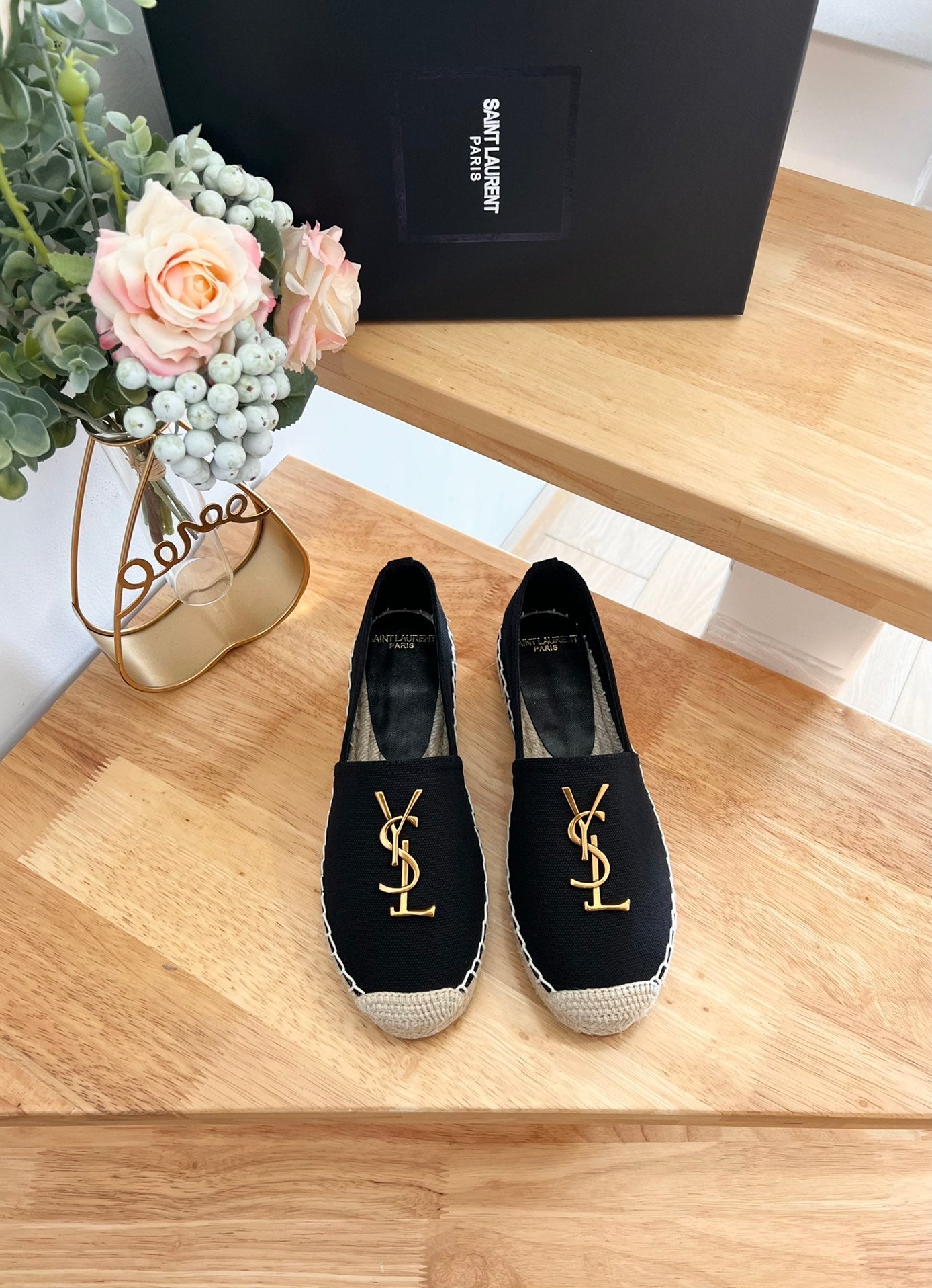 SL YVES LOGO SLIP ON BLACK CANVAS - 35