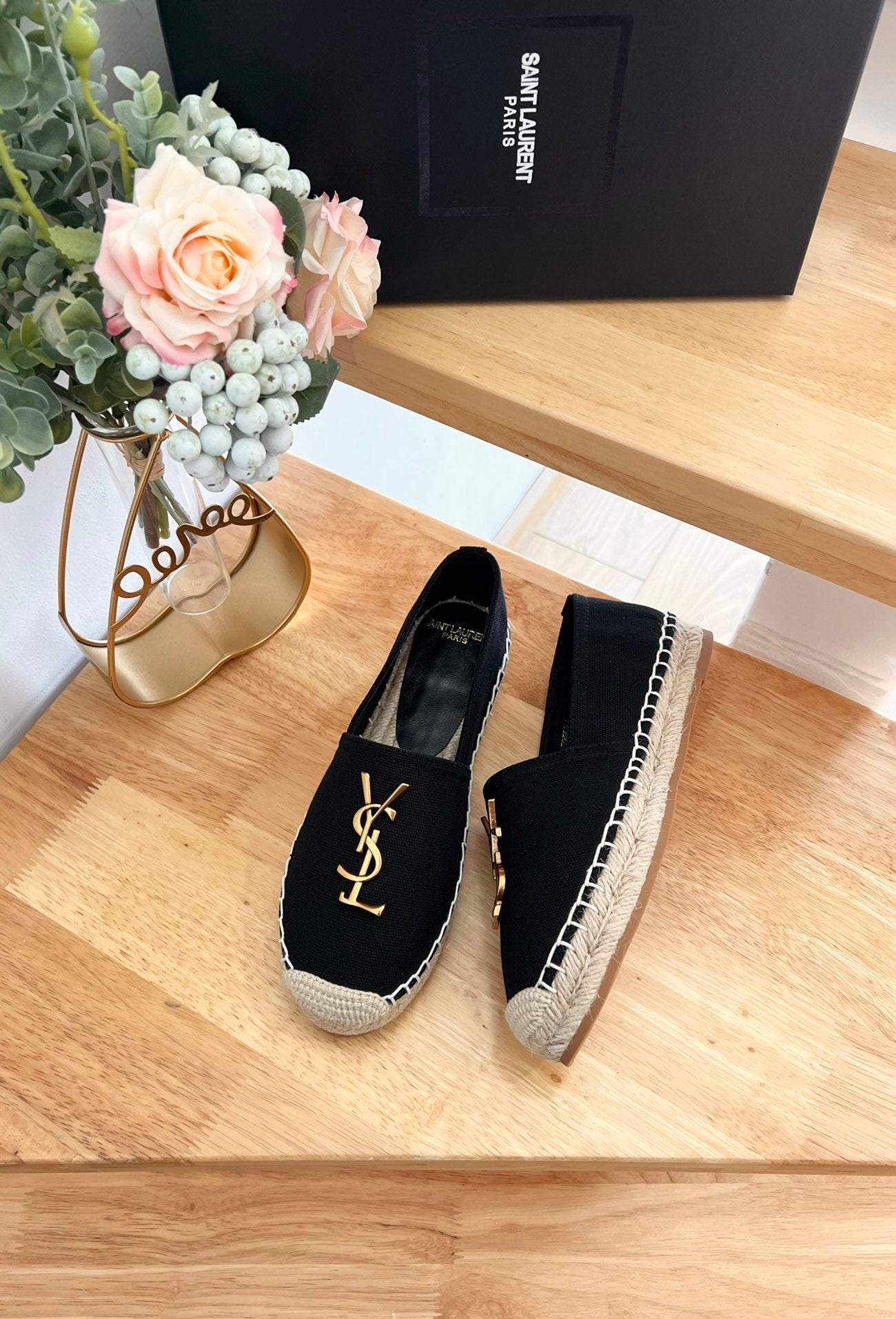 SL YVES LOGO SLIP ON BLACK CANVAS - 35