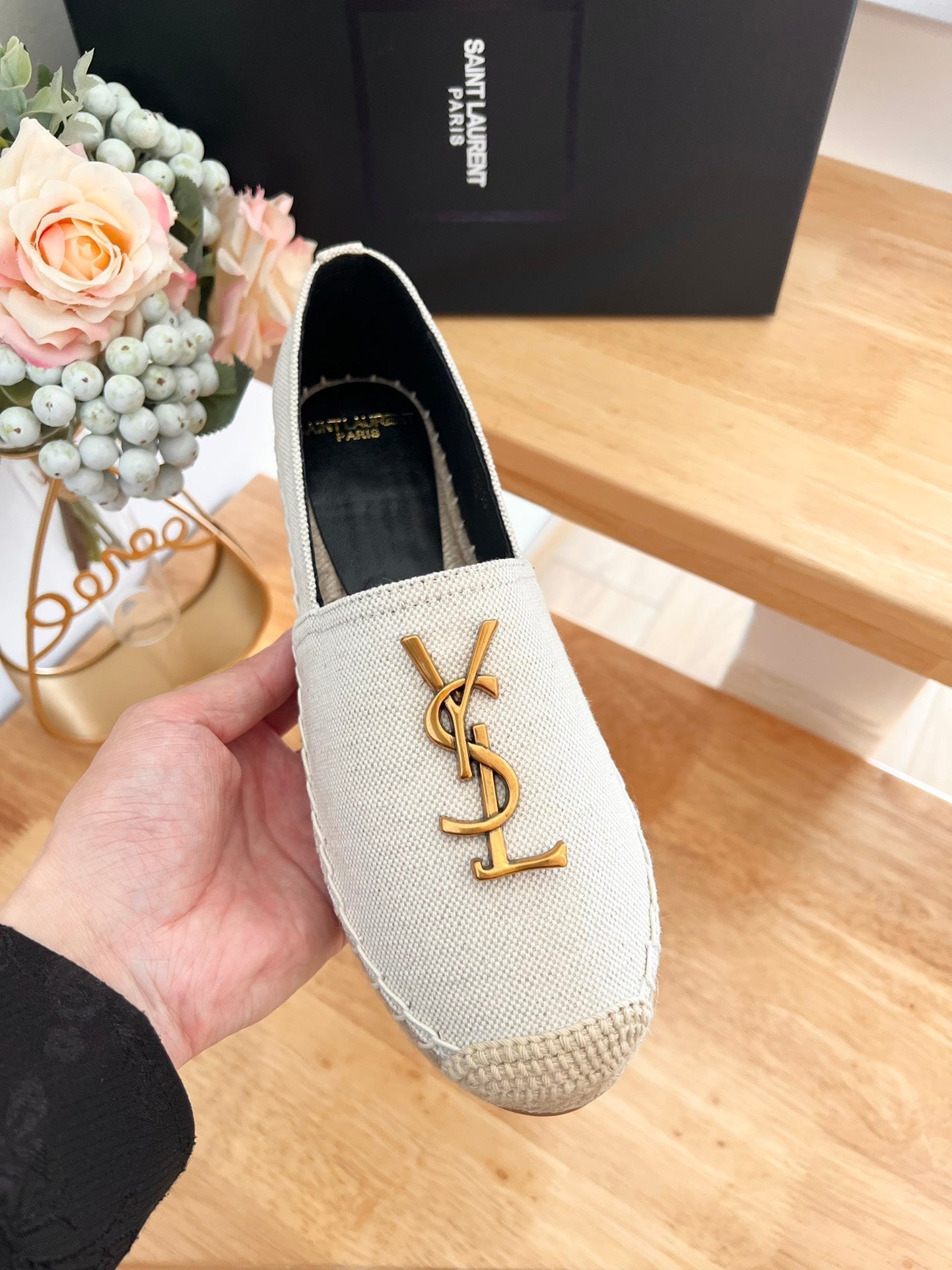 SL YVES LOGO SLIP ON CREAMY WHITE CANVAS - 35