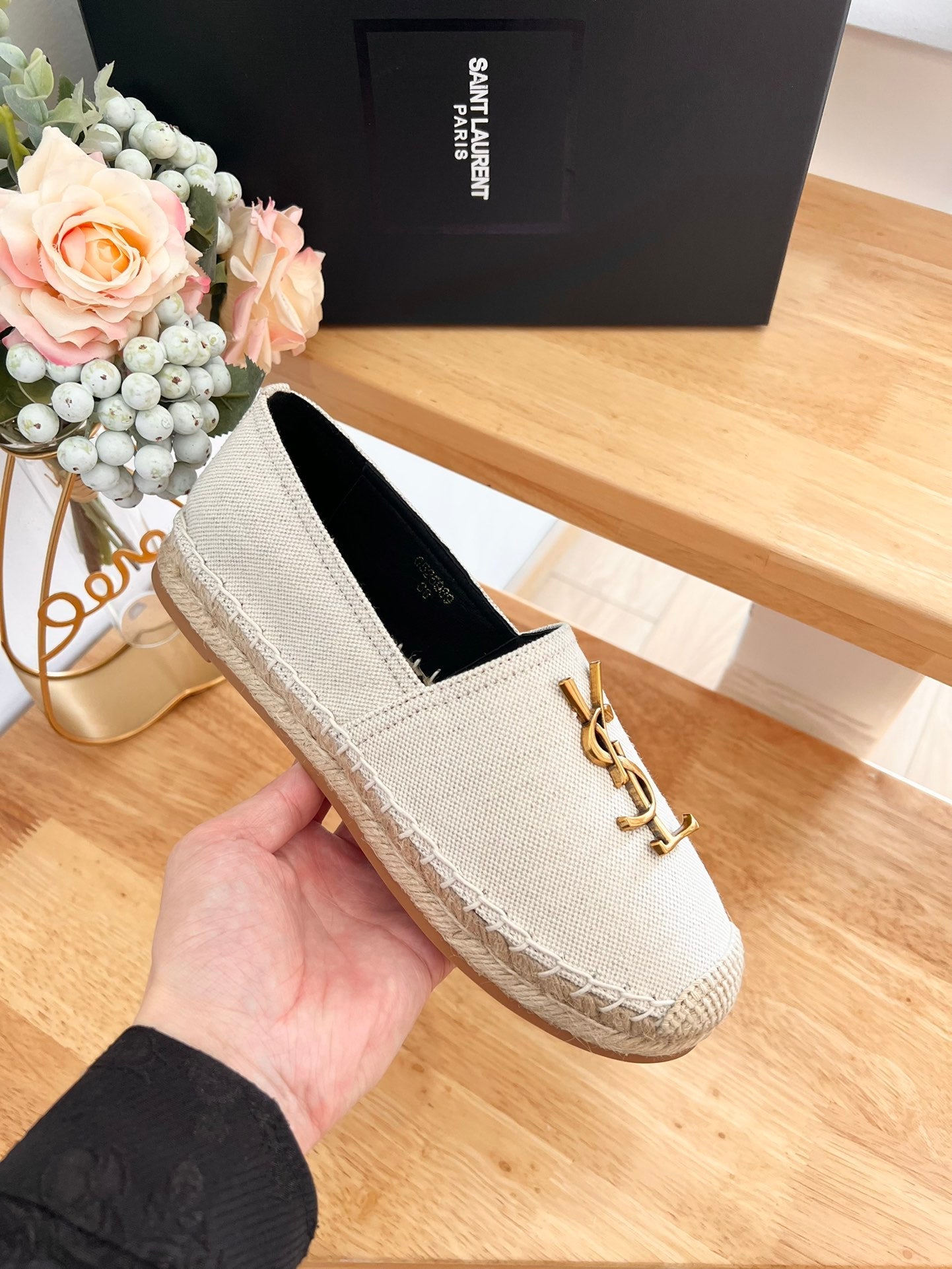 SL YVES LOGO SLIP ON CREAMY WHITE CANVAS - 35