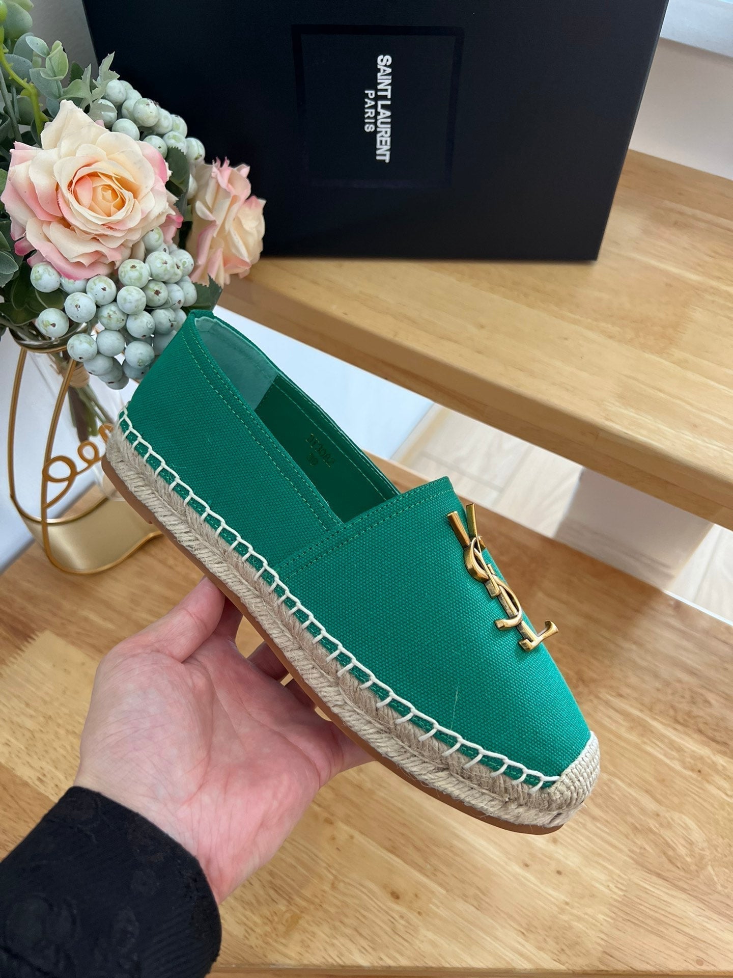 SL YVES LOGO SLIP ON DARK GREEN CANVAS - 35
