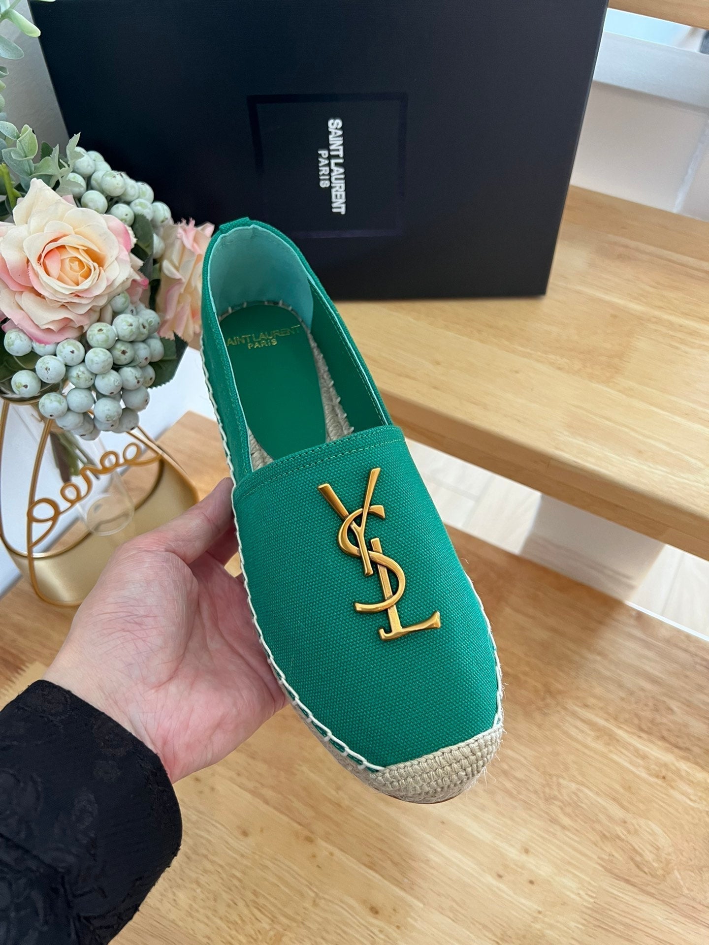 SL YVES LOGO SLIP ON DARK GREEN CANVAS - 35