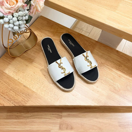 SL YVES LOGO SLIPPER BLACK AND WHITE CALFSKIN - 35