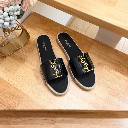 SL YVES LOGO SLIPPER BLACK CALFSKIN - 35