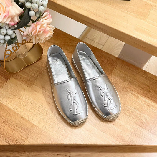 SL YVES EMBOSSED LOGO SLIP ON SILVER CALFSKIN - 35