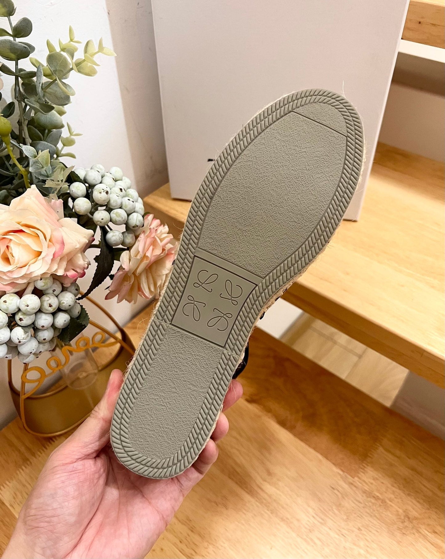 Loew Anagram Black logo White Brown Beige Leather And Canvas Espadrille Sandals - 35
