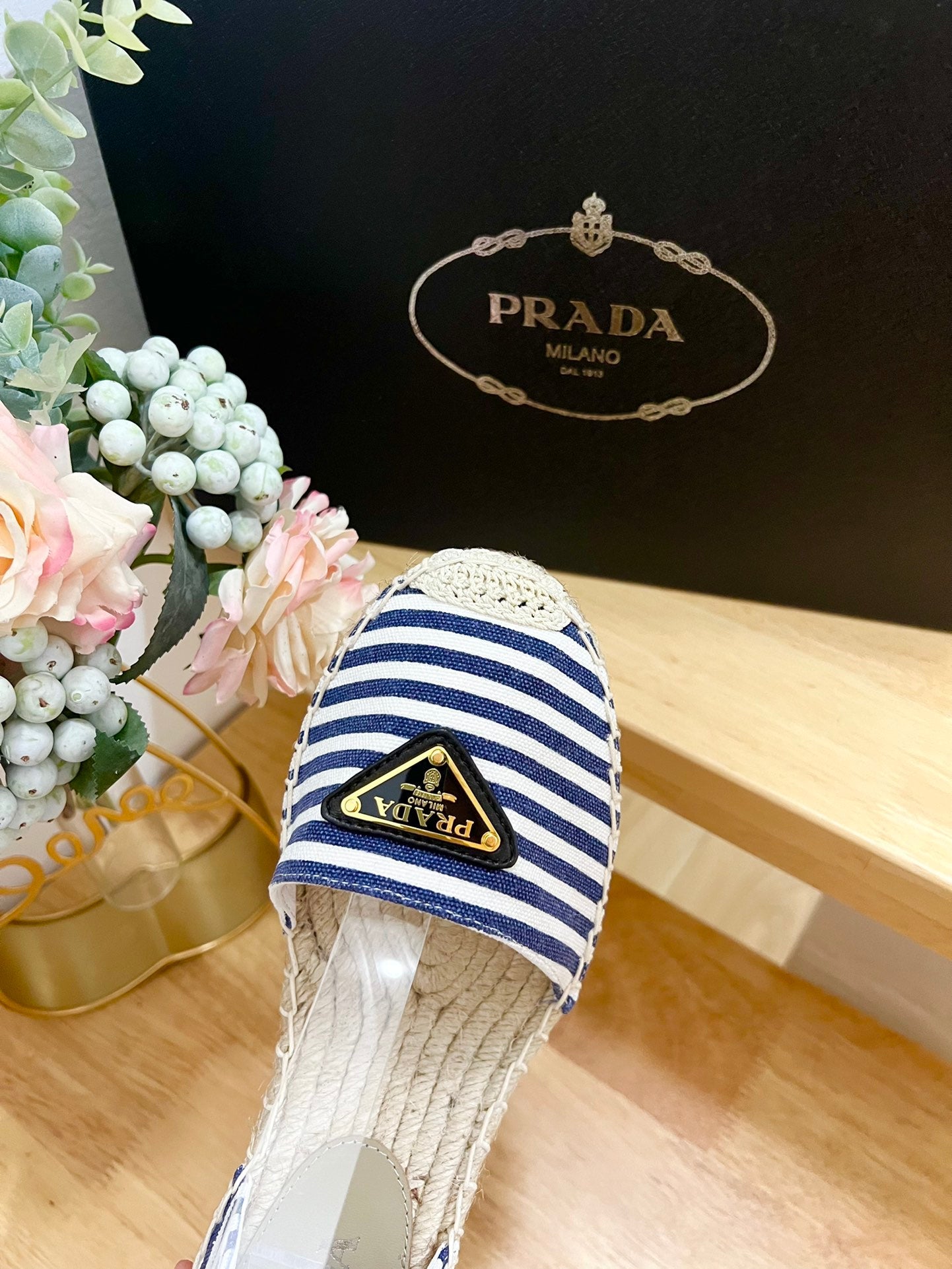 PRA STRIPE ESPADRILLE WEDGE SANDAL NAVY FABRIC - 35