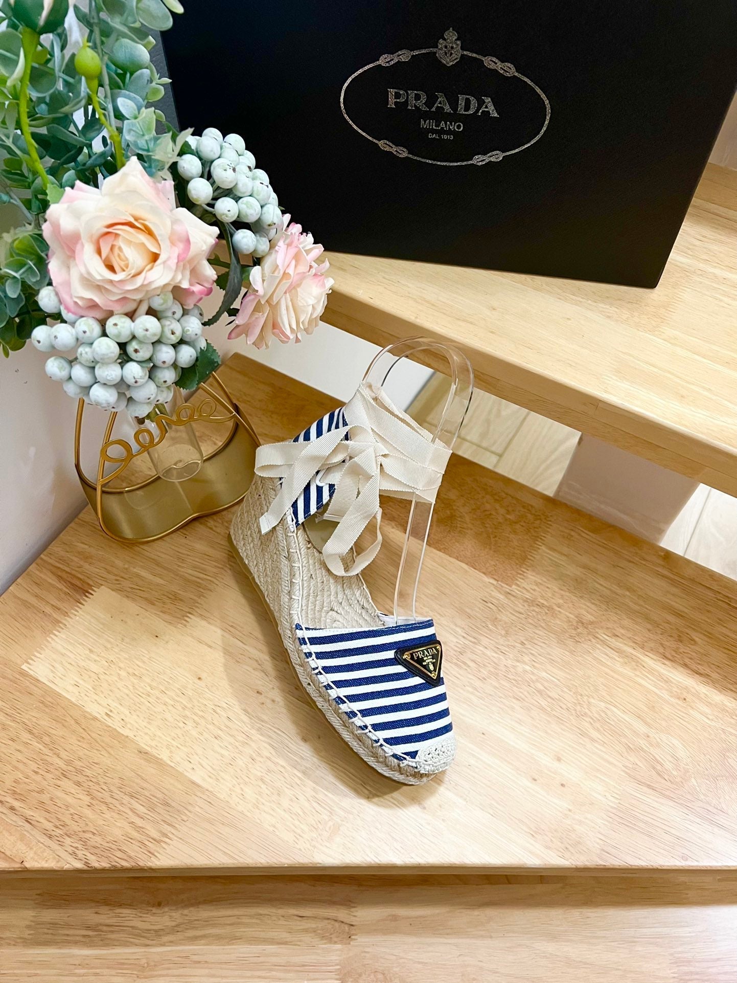 PRA STRIPE ESPADRILLE WEDGE SANDAL NAVY FABRIC - 35