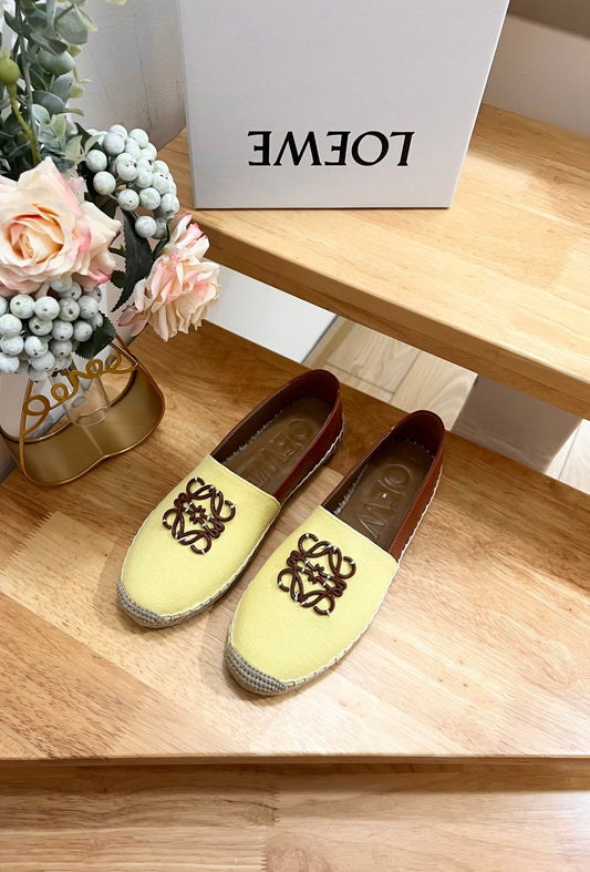 Loew Anagram Espadrille Yellow Brown Leather and Canvas - 35