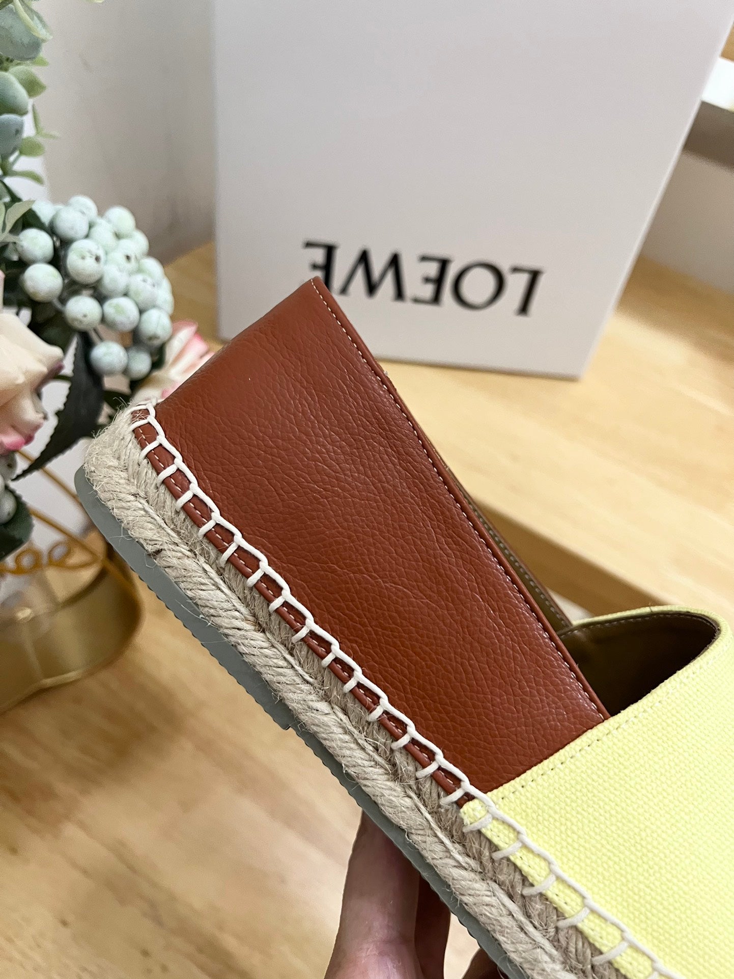 Loew Anagram Espadrille Yellow Brown Leather and Canvas - 35