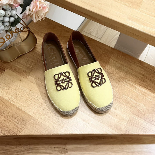 Loew Anagram Espadrille Yellow Brown Leather and Canvas - 35