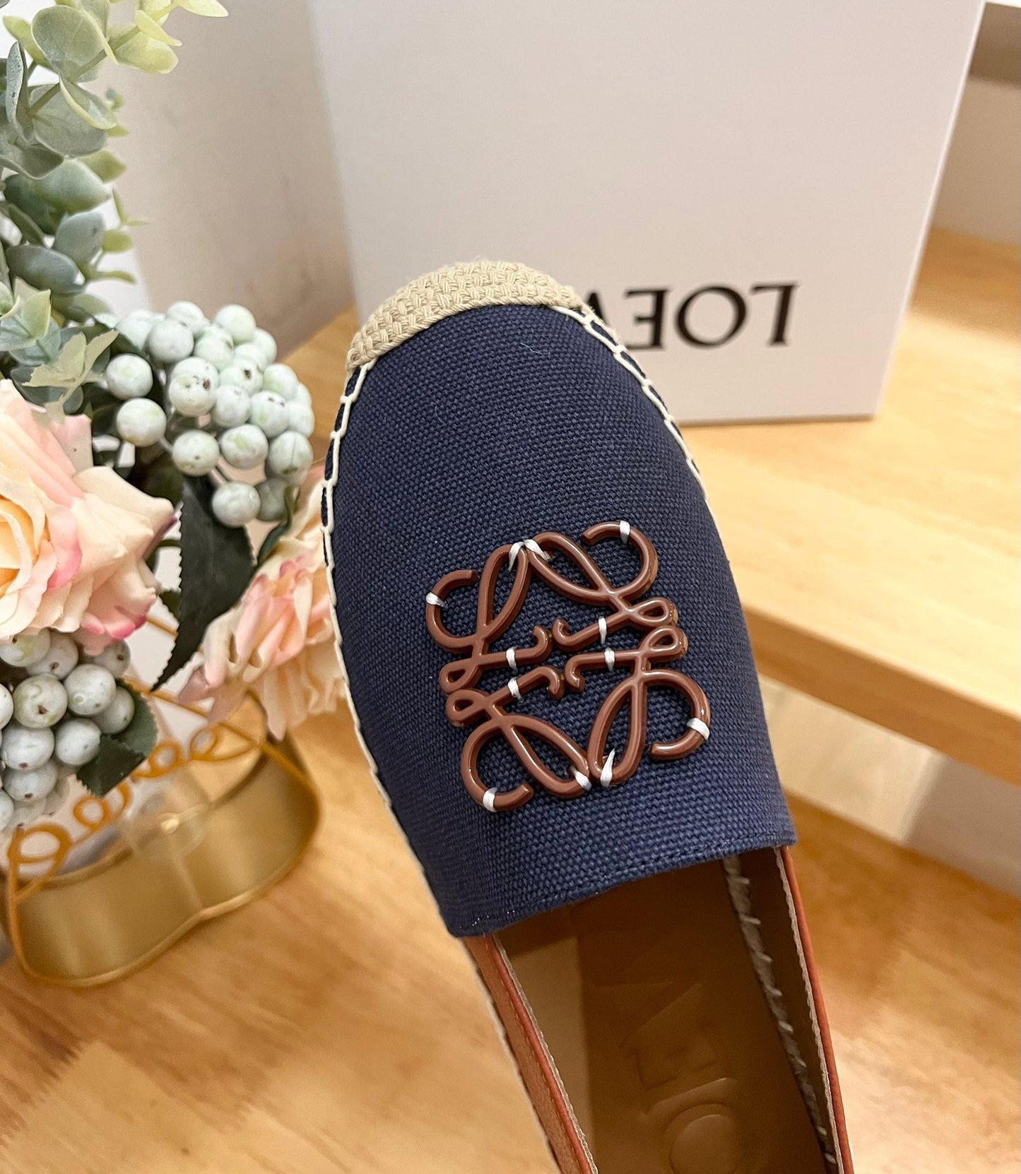 Loew Anagram Espadrille Denim Brown Leather and Canvas - 35