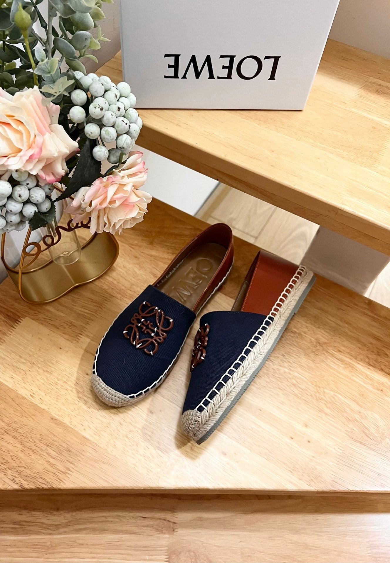 Loew Anagram Espadrille Denim Brown Leather and Canvas - 35