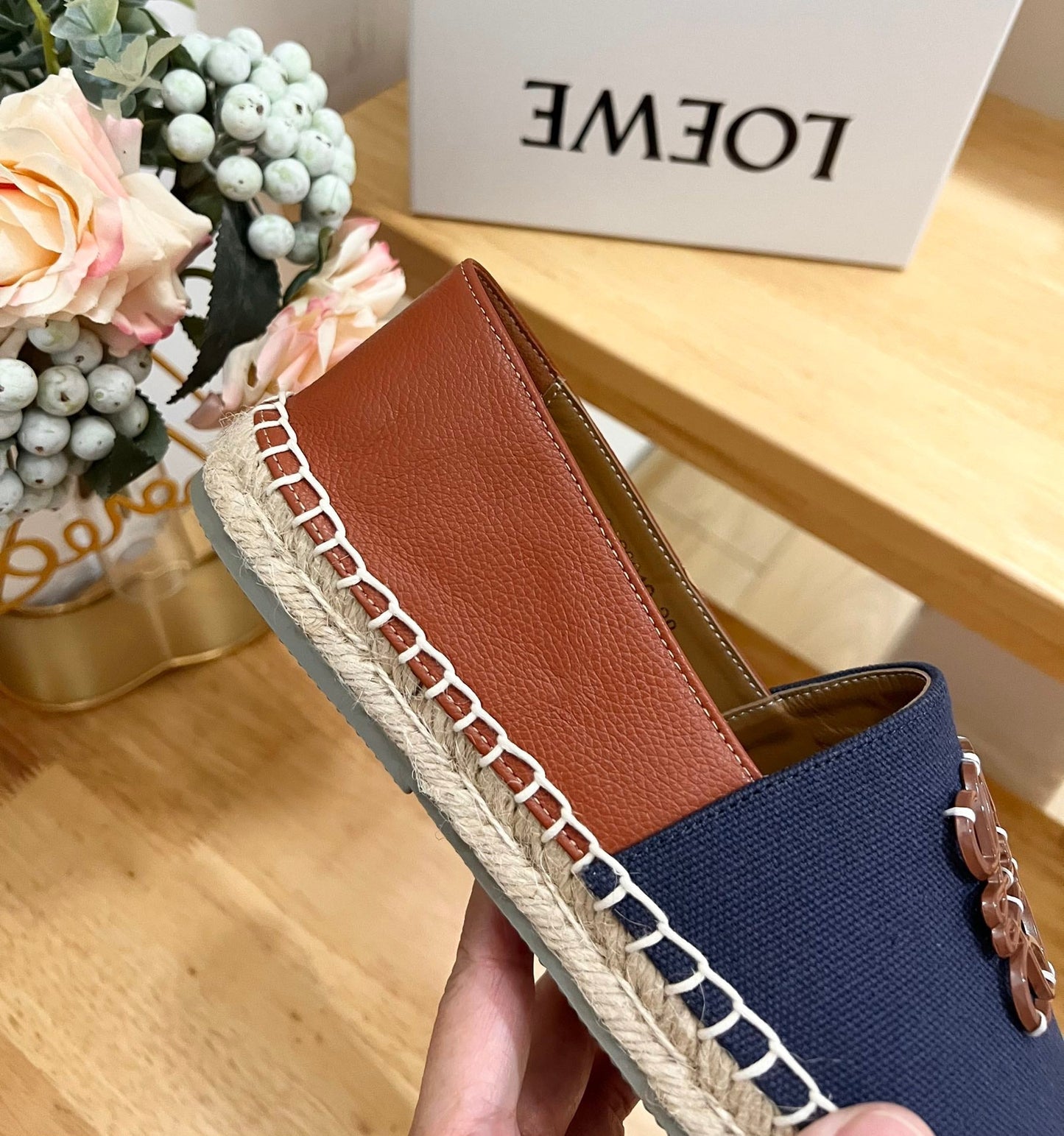 Loew Anagram Espadrille Denim Brown Leather and Canvas - 35