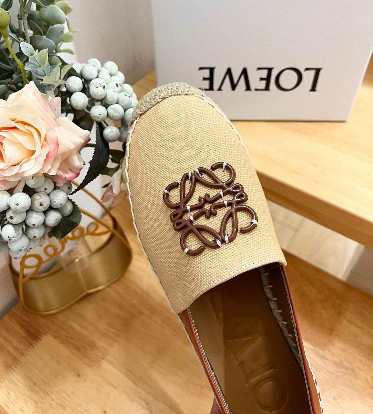 Loew Anagram Espadrille Beige Brown Leather and Canvas - 35