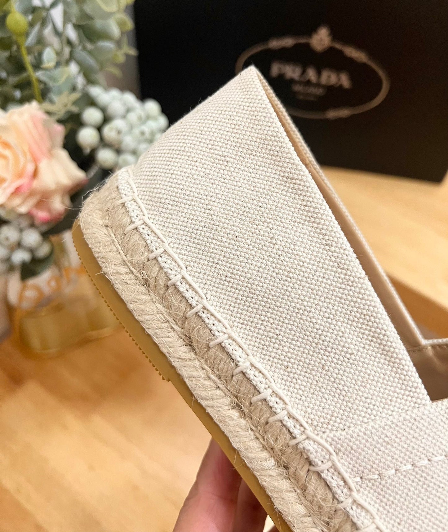 PRA ESPADRILLES LOAFERS CREAMY WHITE LINEN FABRIC - 35