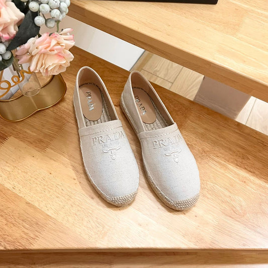 PRA ESPADRILLES LOAFERS CREAMY WHITE LINEN FABRIC - 35