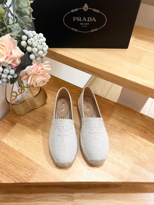 PRA ESPADRILLES LOAFERS CREAMY WHITE LINEN FABRIC - 35