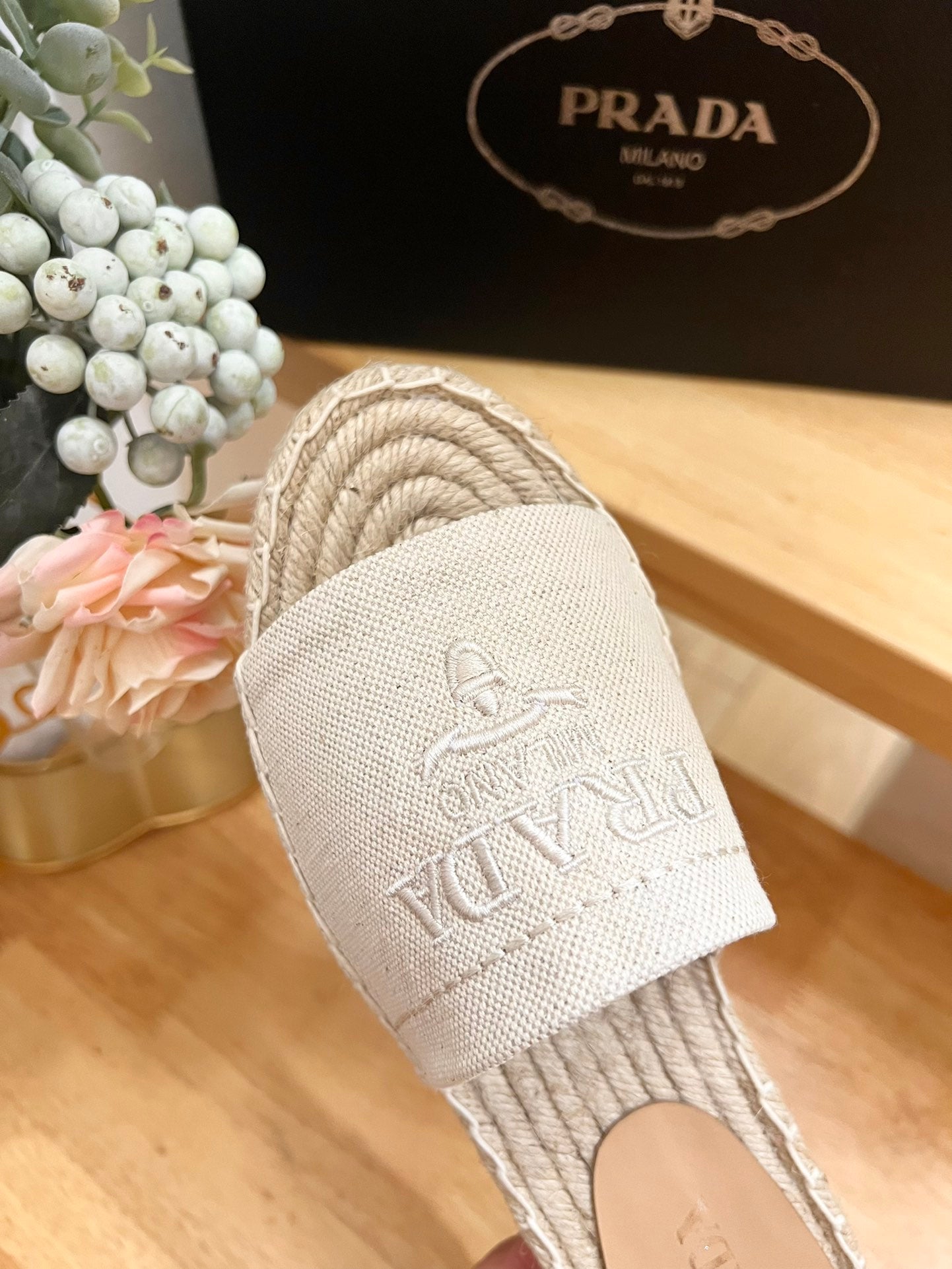 PRA CROCHET SLIPPERS CREAMY WHITE LINEN FABRIC - 35