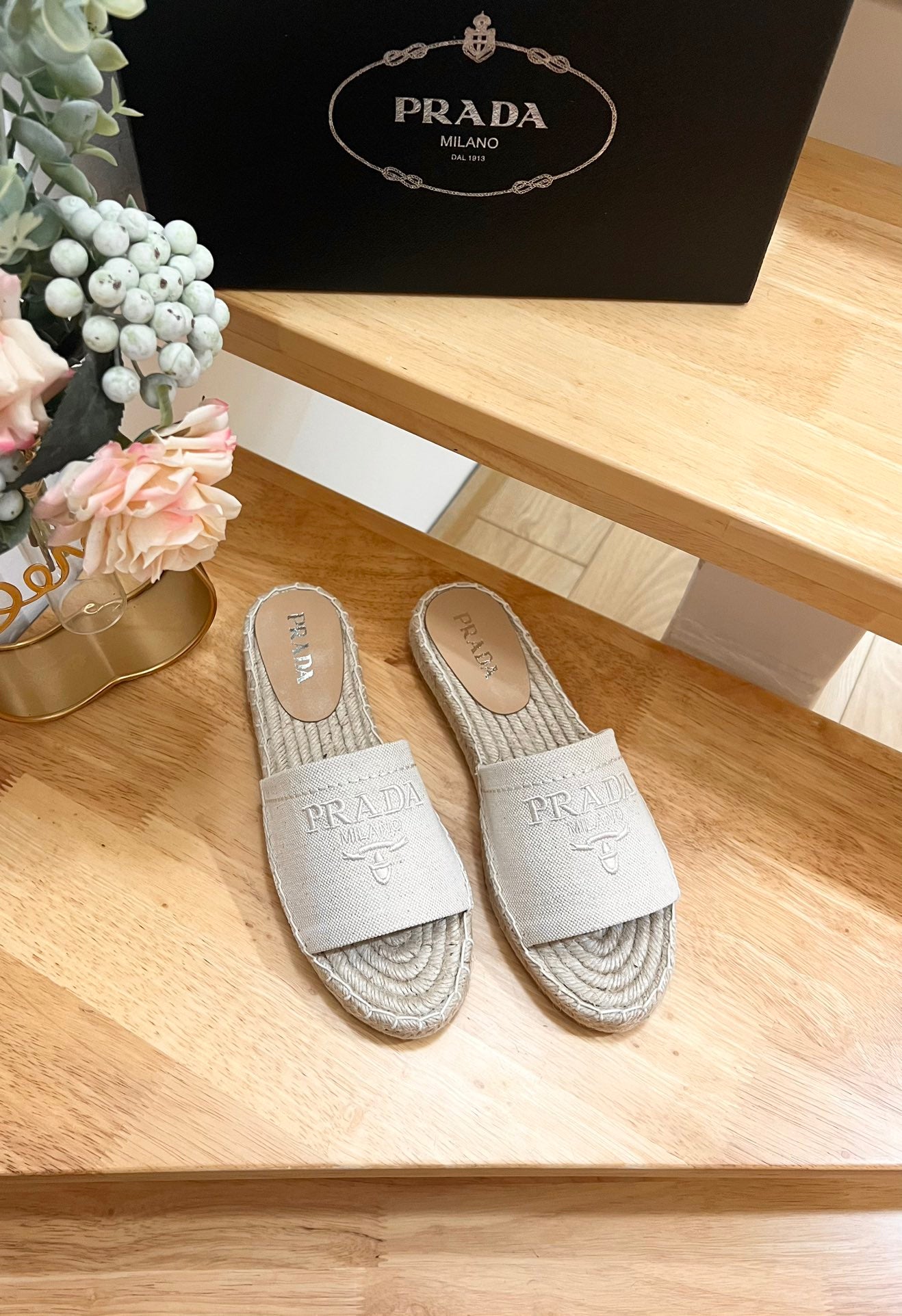 Pra Slide 20 Beige Velvet Sole Raffia - 35